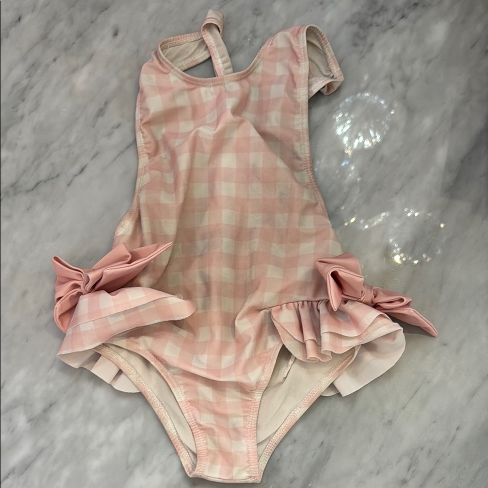 Pink Checkered One-Piece Swimsuit with Bows, Sal and Pimenta brand